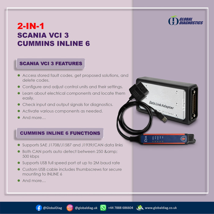 2-IN-1 SCANIA VCI 3 & CUMMINS INLINE 6 Diagnostic Tools with Software