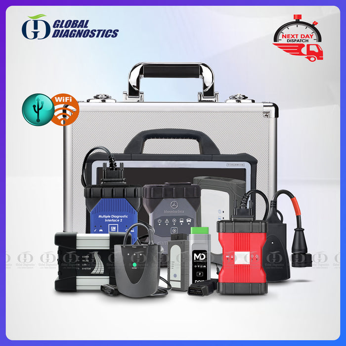 9-IN-1 MERCEDES C6 STAR XENTRY + BMW + ODIS + JLR + HONDA + TOYOTA + FORD + GM + PEUGEOT Diagnostic Tools Full System with Flight Case